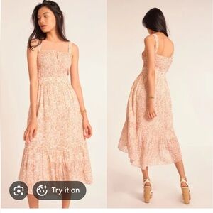 LoveShackFancy Cream Floral Midi Dress